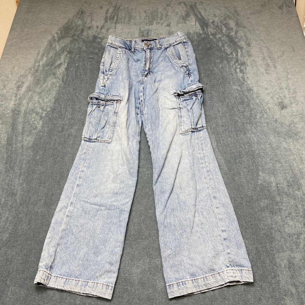 Aeropostale Cargo Jeans Womens XS Blue Denim Cotton Stretch High Rise Wide Leg